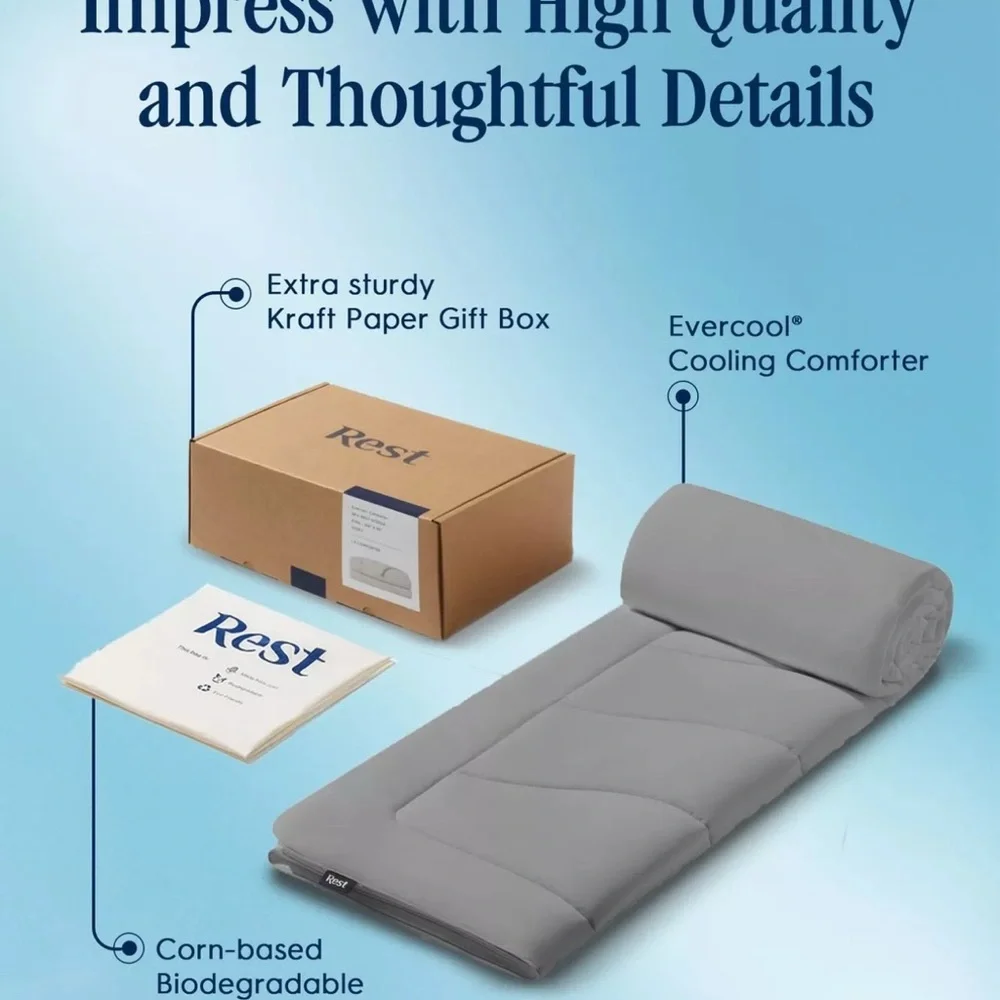 REST Evercool Cooling Comforter Full/Queen Blanket Gray fr Hot Sleeper 90” X 90”